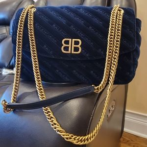 Balenciaga Bags - Navy blue velvet BB round balenciaga Balenciaga Bags - Navy blue velvet BB round balenciaga